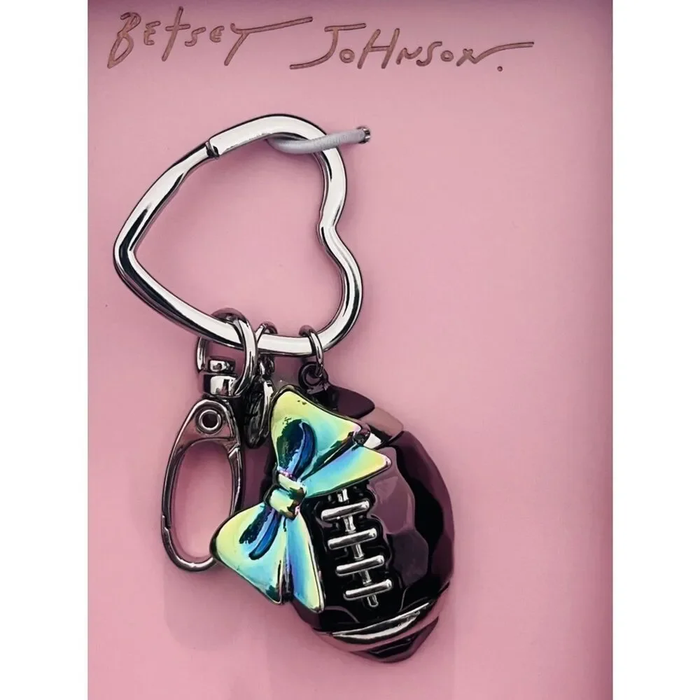 Betsey Johnson Brown Football Bow Keychain Bag Charm